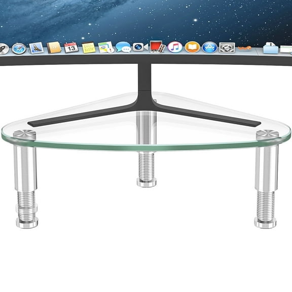 Hemudu Clear Glass Computer Monitor Riser / Triangle Desktop Universal Corner Stand for Computer Monitor & Laptop HD01T-003