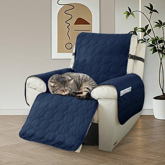 Hemvt 100% Waterproof Recliner Chair Cover with Pocket, Non-Slip Recliner Covers for Small Recliners, Washable Lazy Boy Chair Cover for Pet, Dog, Dark Blue, 23.6''