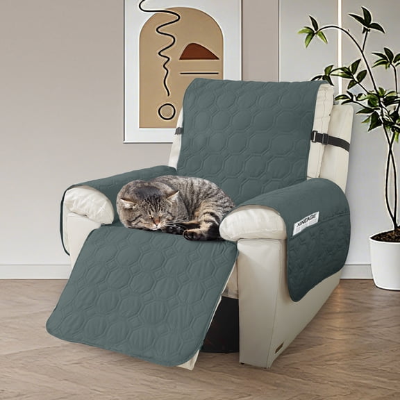 Hemvt 100% Waterproof Recliner Chair Cover with Pocket, Non-Slip Recliner Covers for Small Recliners, Washable Lazy Boy Chair Cover for Pet, Dog, Dark Gray, 23.6''