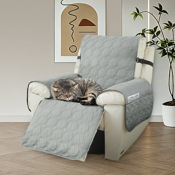 Hemvt 100% Waterproof Recliner Chair Covers for Large Recliner, Oversized Recliner Cover with Non-Slip Granule, Storage Pockets, Washable Lazy Boy Chair Cover for Pet, Light Gray, 30''