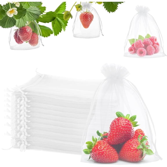 Hemvt 100Pcs 4''x6'' Fruit Protection Mesh Bags with Drawstring, Organza Reusable Netting Bags for Fruit Trees, Garden Plant Cover, Pest Barrier for Vegetable & Flower Protection