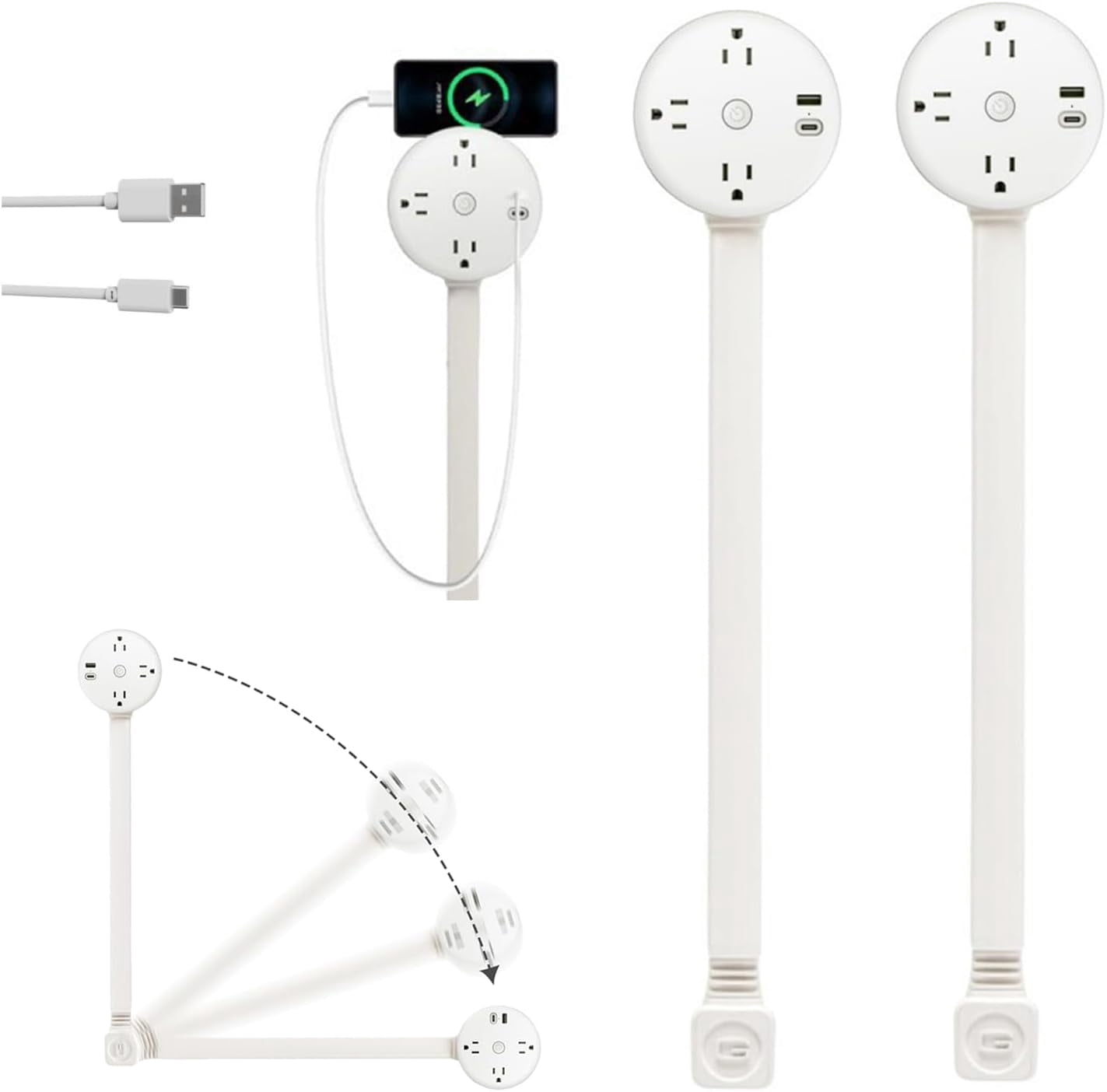 Hemvt 17-27In Extendable Electrical Outlet, 180° Swivel Extended Plug ...