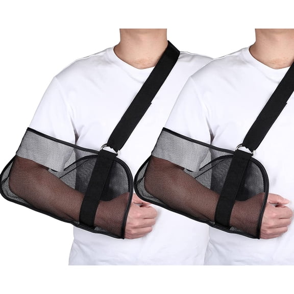 Hemvt 2 Pack Adjustable Black Mesh Arm Sling, Breathable Lightweight Shoulder Immobilizer for Shower, Supports Elbow & Wrist, Universal Fit for Left or Right Arm, for Men & Women