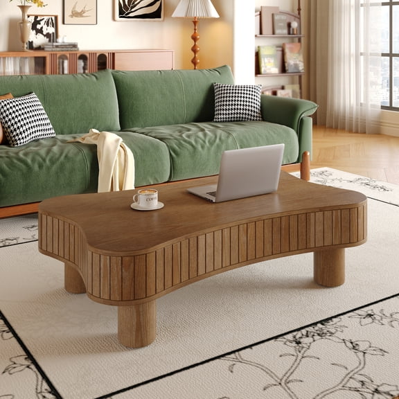 Hemvt 42 Inch Lift Top Coffee Table with Storage Compartment, Hydraulic Lift Coffee Table for Living Room with Fluted Design, Farmhouse Center Table with Rounded Safety Corners