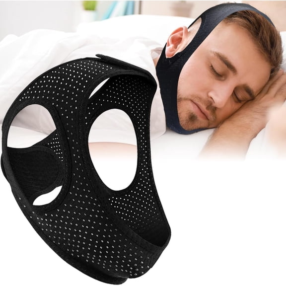 Hemvt Breathable and Reusable Stop Snoring Chin Strap, Anti Snore Chin Strap for Sleeping for Men & Women, Adjustable Airflow Jaw Strap, Black