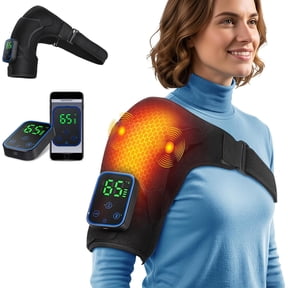 Hemvt Cordless Shoulder Heating Pad with Vibration Massage, Left Right Heated Shoulder Brace for Rotator Cuff, Shoulder Heated Wrap for Men & Women, 5000mAh Battery, Black