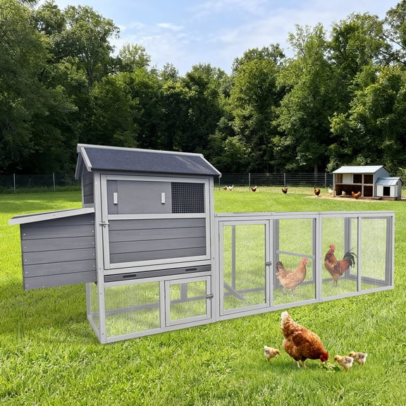 Hemvt Durable Fir Wood Pet House, Large Outdoor Chicken Coop with Run, Easy Egg Collection with Openable Top, Waterproof and Anti-UV Protected Backyard Cage