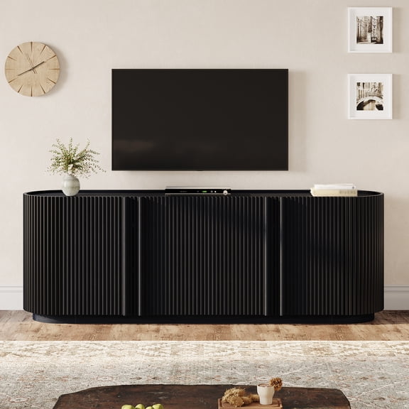 Hemvt Mid Century Modern TV Stand, Fluted Media Console with Adjustable Shelves, Cable Management, Farmhouse Entertainment Center for Living Room