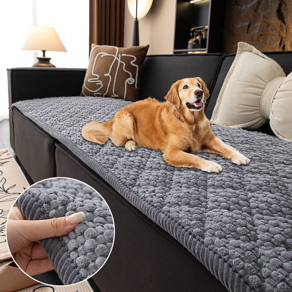 Hemvt Thick Corduroy Sofa Covers for 1 2 3 4 Seater Couch, Non-Slip Couch Cover for Dogs, Pet Friendly Couch Covers, Washable Fuzzy Sofa Slipcovers, Grey, 27.6x59 Inch