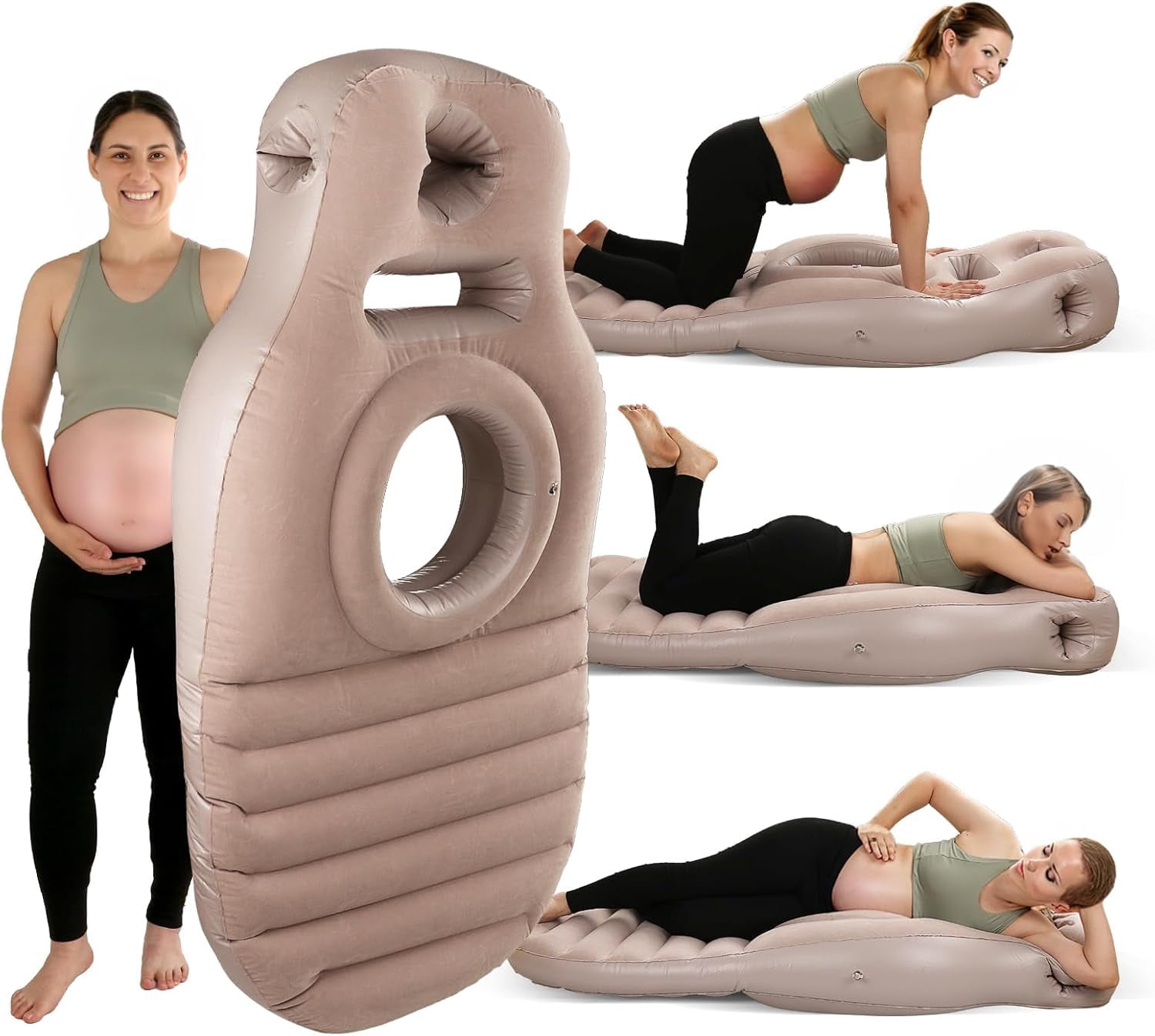 Hemvt Portable Maternity Pillow for Side & Stomach Sleepers, Inflatable Pregnancy Airbed with Belly Support Hole, Full-Body Comfort for Pregnant Women, Travel-Friendly, Gray