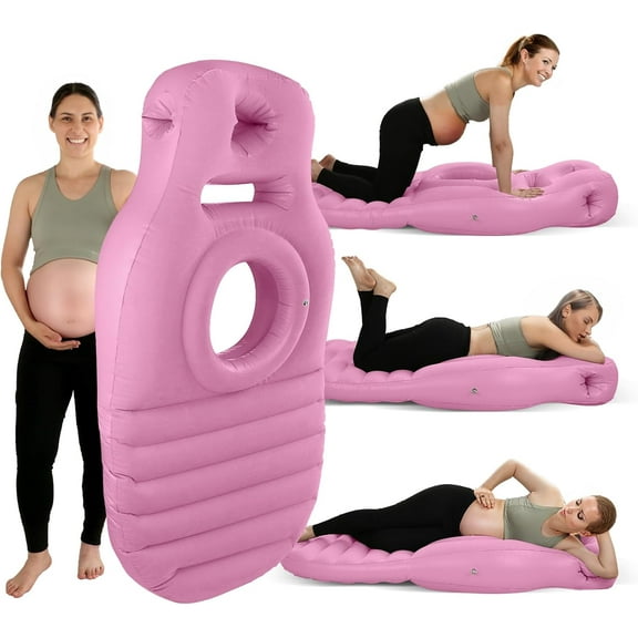 Hemvt Portable Maternity Pillow for Side & Stomach Sleepers, Inflatable Pregnancy Airbed with Belly Support Hole, Full-Body Comfort for Pregnant Women, Travel-Friendly, Pink