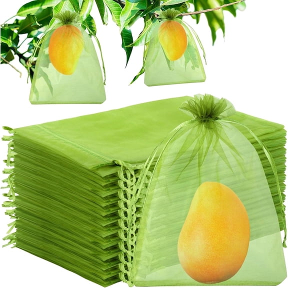 Hemvt Reusable Mesh Fruit Tree Netting Bags with Drawstring, 100 Pcs 6x8 Inch Garden Netting Covers Pest Barrier for Grape Apple Pomelo Vegetables, Olive Green