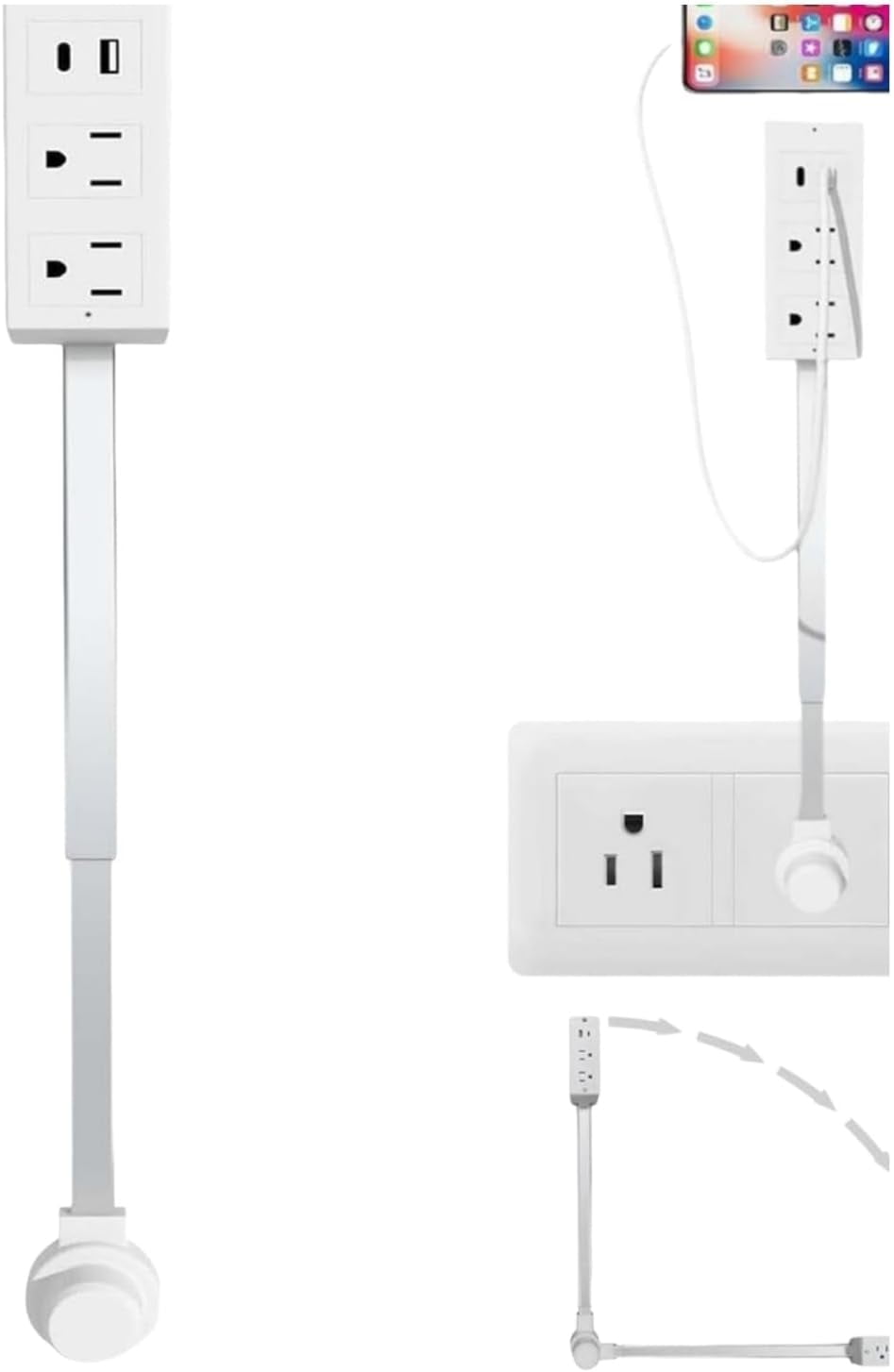 Hemvt Rotates 180° Electric Socket Extender with USB-A,USB-C and 2 AC ...