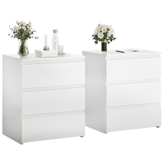Hemvt Set of 2 Wooden Nightstand with 3 Drawers, Small Dresser for Bedroom and Closet Organization, Compact Chest of Drawers Side Table Storage Cabinet