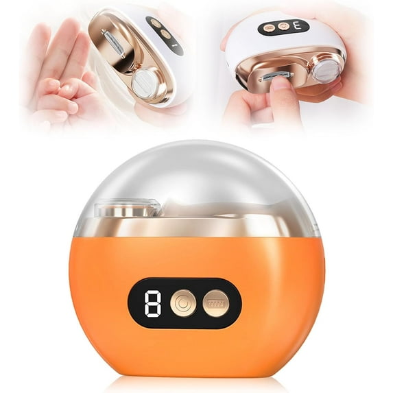Hemvt Upgraded 2 in 1 Automatic Nail Clippers with 3 Speed Levels and LED Light, Multi-Functional Electric Nail Trimmer with Integrated Dust Collector, Orange