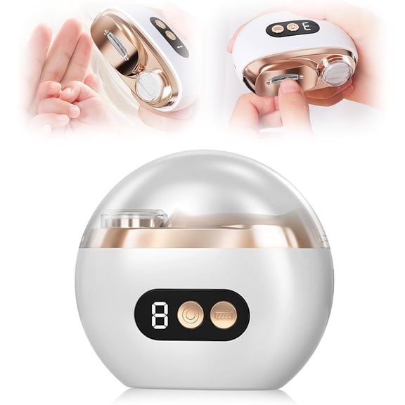 Hemvt Upgraded 2 in 1 Automatic Nail Clippers with 3 Speed Levels and LED Light, Multi-Functional Electric Nail Trimmer with Integrated Dust Collector, White