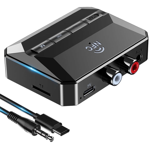 Hemvt Upgraded Bluetooth Receiver for TV/PC, Wireless Music Adapter with 3.5mm RCA & Optical Output, aptX Low Latency Sound Bar Accessory, Support USB/TF Playback