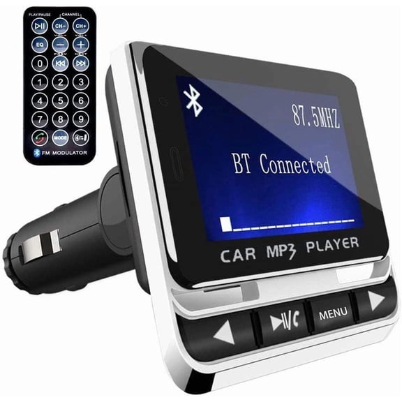 Hemvt Wireless Car Radio Adapter, Bluetooth FM Transmitter MP3 Player with Remote, Hands-Free Auto Kit for USB/TF/AUX, Support Siri & Google Assistant, Dual USB Charger