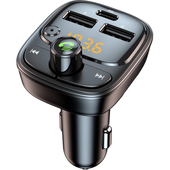 Hemvt Wireless Radio MP3 Player with Bluetooth 5.1, PD 30W & 12W USB C Car Charger, FM Transmitter with Hands-Free Calling, Supports TF Card/USB