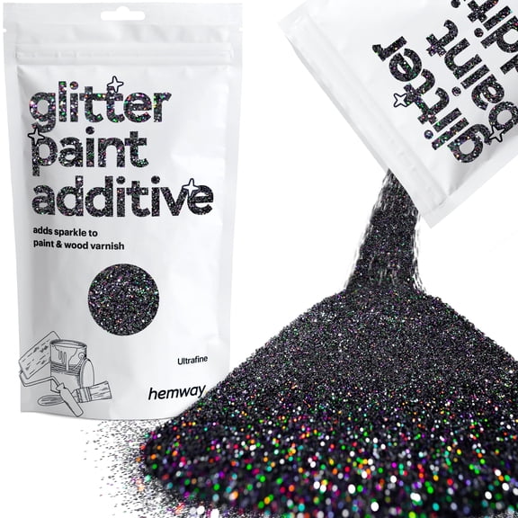Hemway Glitter for Paint Additive, Black Holographic Ultrafine Size Flakes 100g Interior Exterior Mix Into Emulsion Paint