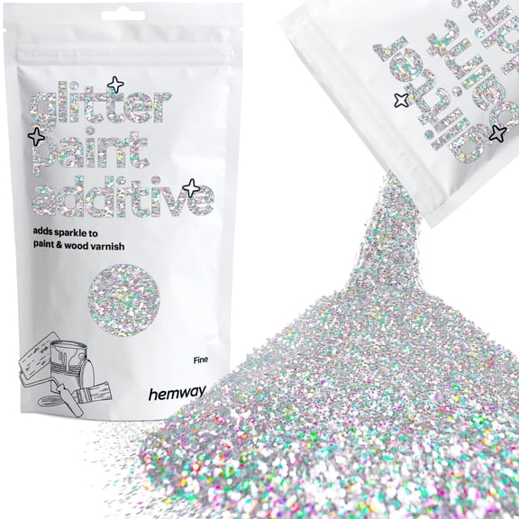 Hemway Glitter for Paint Additive, Silver Holographic Fine Size Flakes 100g Interior Exterior Mix Into Emulsion Paint