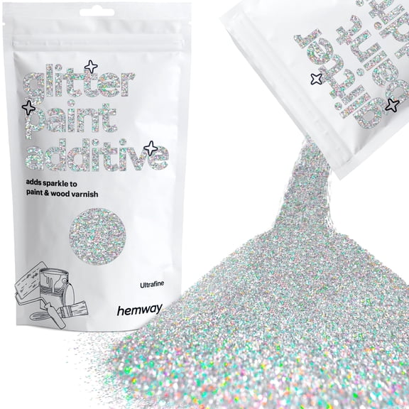 Hemway Glitter for Paint Additive, Silver Holographic Ultrafine Size Flakes 100g Interior Exterior Mix Into Emulsion Paint