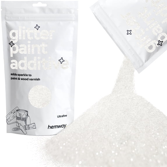 Hemway Glitter for Paint Additive, White Iridescent Ultrafine Size Flakes 100g Interior Exterior Mix Into Emulsion Paint