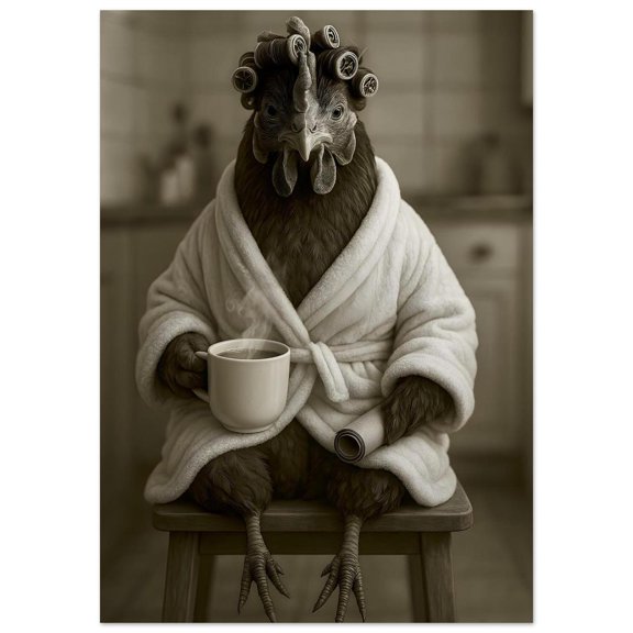 Hen At The Limit Poster, Kitchen Chicken Art, Unframed Paper Poster 8x10in