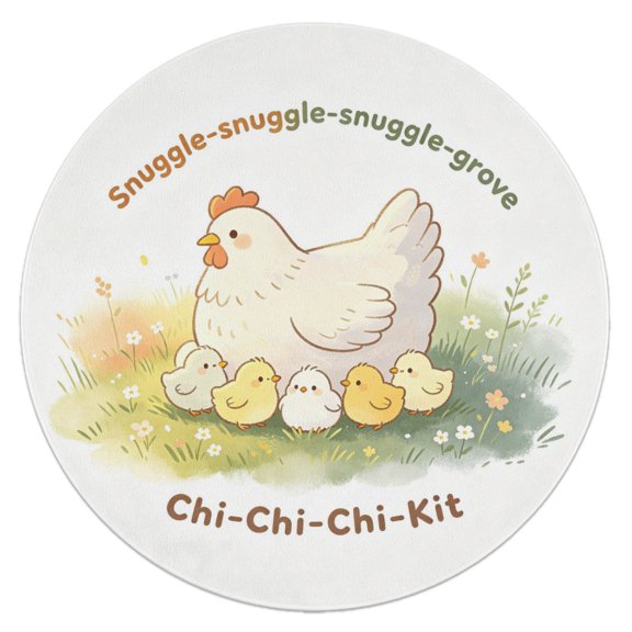 Hen and Baby Chicks Round Area Rug, Non‑Slip Soft Sponge Kids Play Mat, Snuggle‑snuggle‑snuggle‑grove Chi‑Chi‑Chi‑Kit Circular Floor Carpet for Nursery Bedroom Playroom Living Room