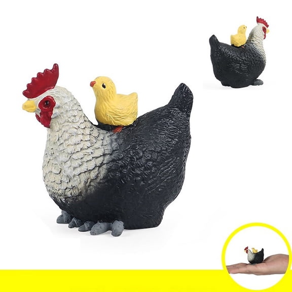 Hen Carrying Chick Figurine Simulation Poultry Animal Model Home Decoration Accessories Cute Decorative Statue Gift Living Room Desk Ornament
