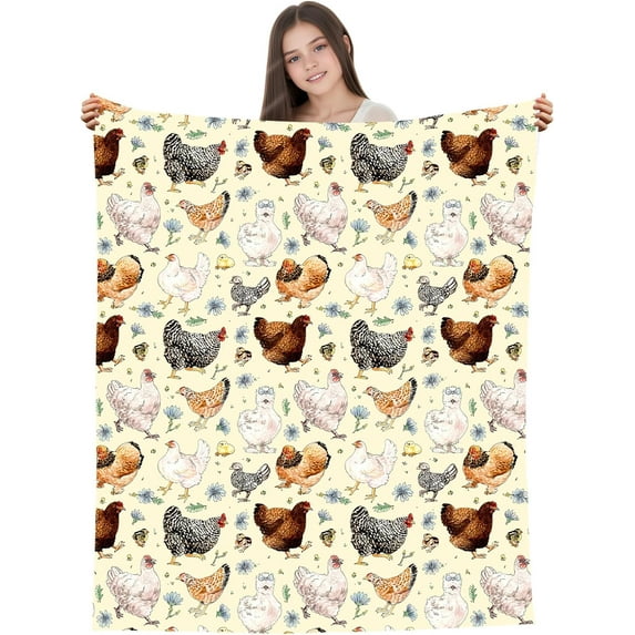 Hen Chicken and Rooster Family Throw Blanket Gifts for Chicken Lovers Warm Ultra-Soft Micro Fleece Blanket for Bed Couch Living Room 50"x40"