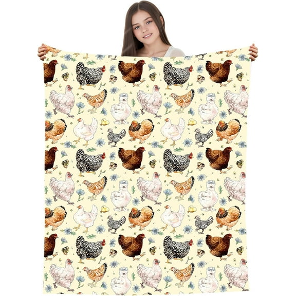 Hen Chicken and Rooster Family Throw Blanket Gifts for Chicken Lovers Warm Ultra-Soft Micro Fleece Blanket for Bed Couch Living Room 50"x40"
