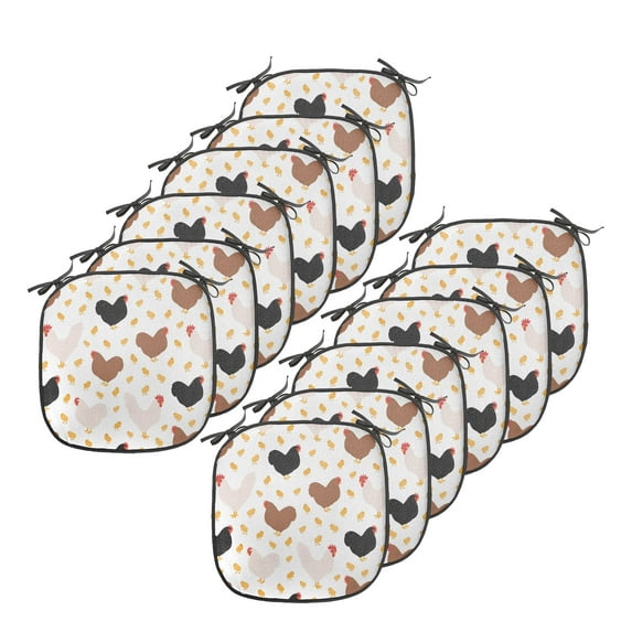 Hen and Chicks Chair Seating Cushion Set of 12, Farm Themed Continuous Pattern with Cartoon Domestic Birds and, Seat Pads for Office with Anti-slip Backing, 16"x16", Multicolor, by Ambesonne