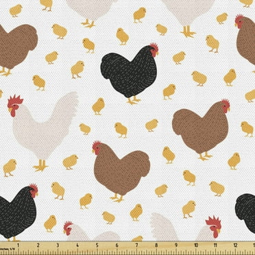 Ambesonne Hen and Chicks Fabric by the Yard Upholstery, Domestic Birds, 2 Yards, Multicolor