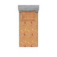 thumbnail image 1 of Hen and Chicks Fitted Sheet & Pillow Sham Set, Doodle Pattern of Rooster Chicken and, Decorative Printed 4 Piece Bedding Decor Set, Twinxl, Camel Vermilion, by Ambesonne, 1 of 3