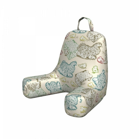 Hen and Chicks Reading Pillow Cover, Repetitive Pattern with Colorful Outline and Mother, Unstuffed Printed Bed Rest Case from Soft Fabric, Small, Eggshell Multicolor, by Ambesonne