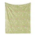 thumbnail image 1 of Hen and Chicks Soft Flannel Fleece Throw Blanket, Cartoon Pattern with Chicken and Rooster, Cozy Plush for Indoor and Outdoor Use, 70" x 90", Green Pink, by Ambesonne, 1 of 5