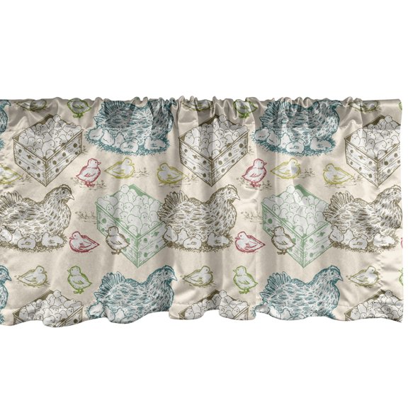 Ambesonne Hen and Chicks Valance Pack of 2, Animal Mother, 42"X12", Eggshell Multicolor