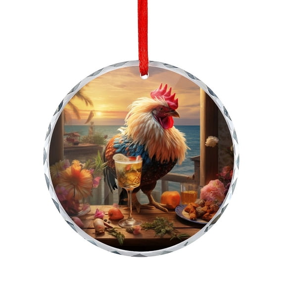 Hen Dinner Party with Drink Xmas Ornament Hanging Ornaments for Holiday Decoration Chicken Gifts Round Christmas Ornament