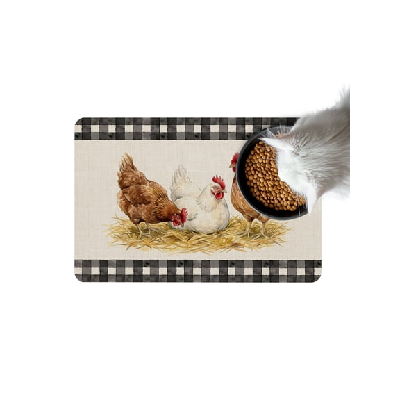 Hen Doormat Country Vintage Farmhouse White Brown Chicken Black Buffalo Plaid Non Slip Diatomaceous Earth Door Mat Absorbent Quick Dry Soft Washable Entrance Rug for Bathroom Laundry Room 16"x24"