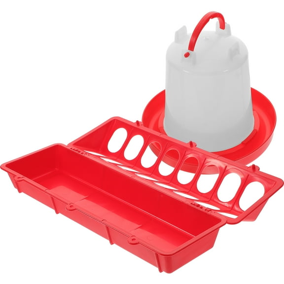 1 Set of Poultry Food Feeding Station Chicken Bowl Long Food Holder Automatic Water Feeder