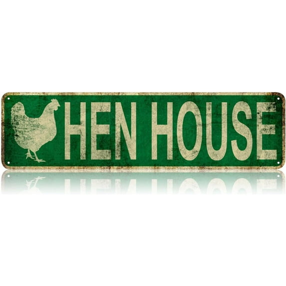 Hen House Chicken Coop Metal Tin Sign Funny Vintage Slim Street Signs 16 x 4 Inch Wall Art for Home Farmhouse Bar Cafe Garage Indoor Outdoor Decor