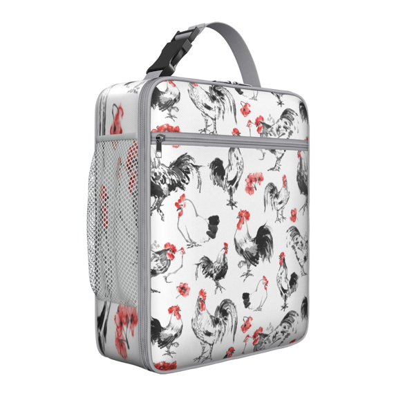 Hen Insulated Lunch Box Teen Reusable Lunch Bag with Side Pocket Lunch Box Containers Office Hiking
