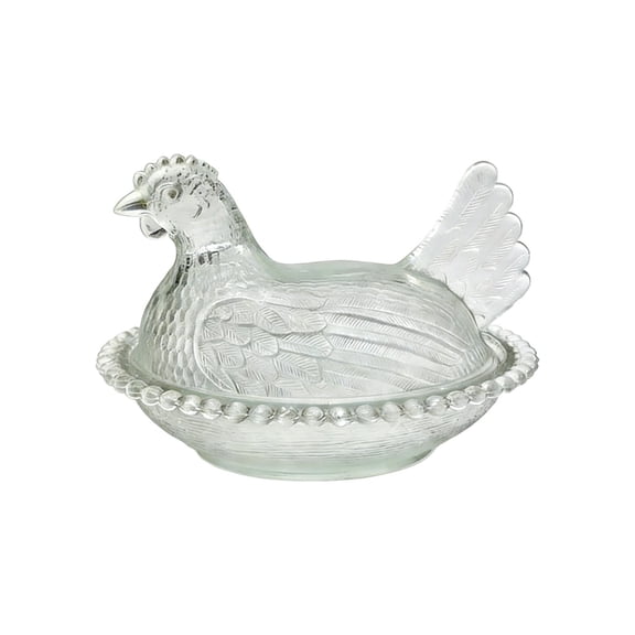 Hen on Nest Candy Dish Crystal Glass with Lid, Vintage Glass Hen Dish - Retro Snack Dessert Bowl for Home Kitchen Tabletop Farmhouse Decor Gift Office Collectors