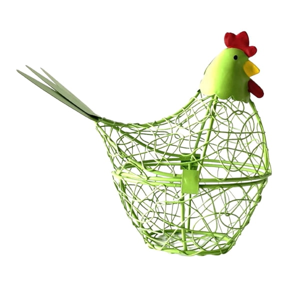 Hen on Nest Egg Basket, Chicken Shaped Wire Basket with Lid, Egg Collection Basket for Fresh Eggs, Fruits and Snacks, Rustic Egg Baskets for Home Farmhouse Kitchen Countertop Decor, Green