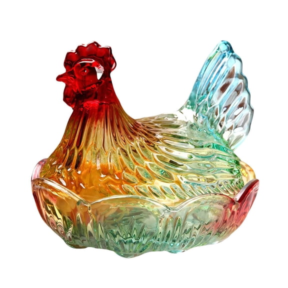 Hen on Nest Glass Candy Dish with Lid, 7.8X8.46 inch Crystal Glass Candy Dish, Chicken Candy Dish with Lid, Vintage Candy Bowl, Snack Dessert Cookie Candy Dish for Office Desk Home Kitchen Tabletop