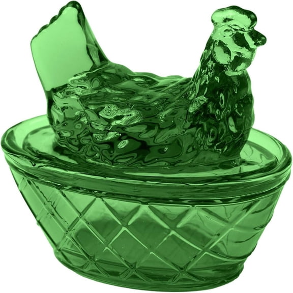 Hen on Nest Glass Dish, Chicken Shaped Candy Dish with Lid, Crystal Candy Jar for Snacks, Cookies and Desserts, Vintage Candy Bowl for Home Kitchen Office Tabletop Decor, Dark Green
