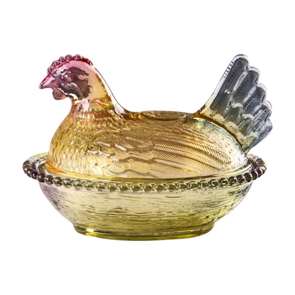 Hen on Nest Glass Dish, Chicken Shaped Candy Dish with Lid, Crystal Candy Jar for Snacks, Cookies, Dessert and Fruits, Vintage Candy Bowl for Home Office Tabletop Decor, Amber
