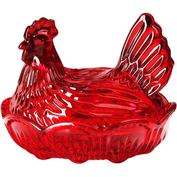 Hen on Nest Glass Dish, Crystal Glass Candy Dish with Lid - Chicken-Shaped Hen Decor for Kitchen Counter & Dining Table, Multi-Purpose Glass Jar, Ideal Gift for Family Friends (Small - B)