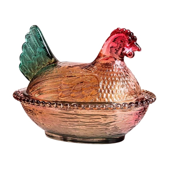 Hen on Nest Glass Dish, Crystal Glasses Candy Dish with Lid Hen-Shaped Chicken Fruit Bowl Dessert Snacks Plate Retro Bowl Jar for Home Office Tabletop Decor Kitchen Candy Jars 4.7"